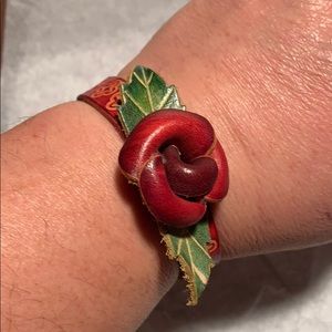 NWOT Leather Handmade Rose bracelet/corsage
